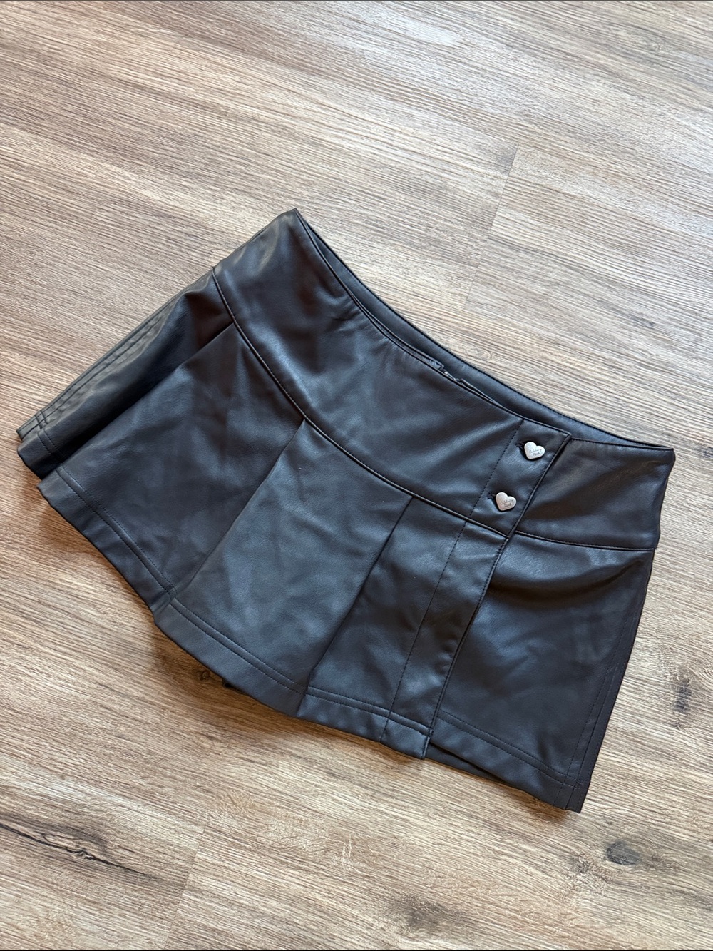 Celebrity Pink Black Faux Leather Mini Skort with Heart Buttons
